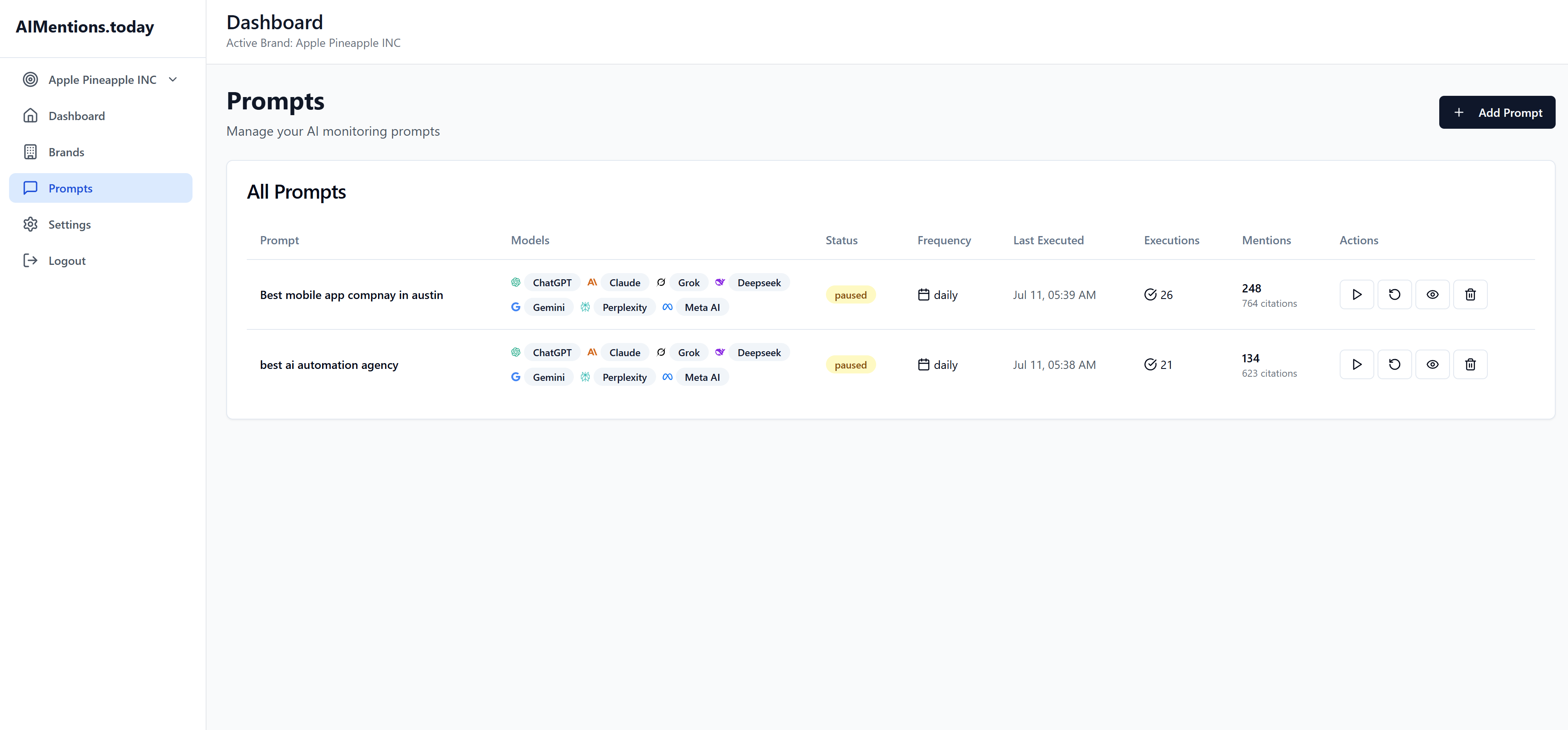 AIMentions Dashboard Screenshot